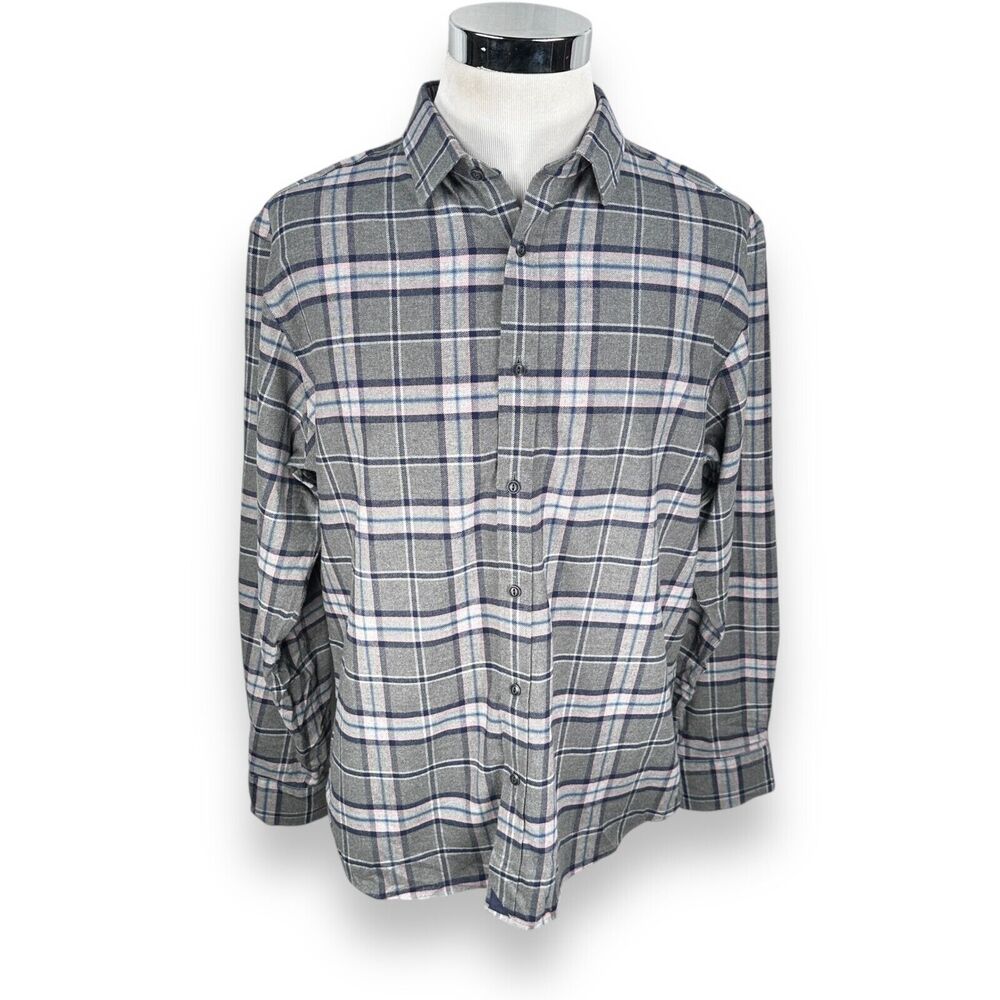 Untuckit Flannel Shirt Men’s XL Gray Blue Pink Long Sleeve Button Up 100% Cotton